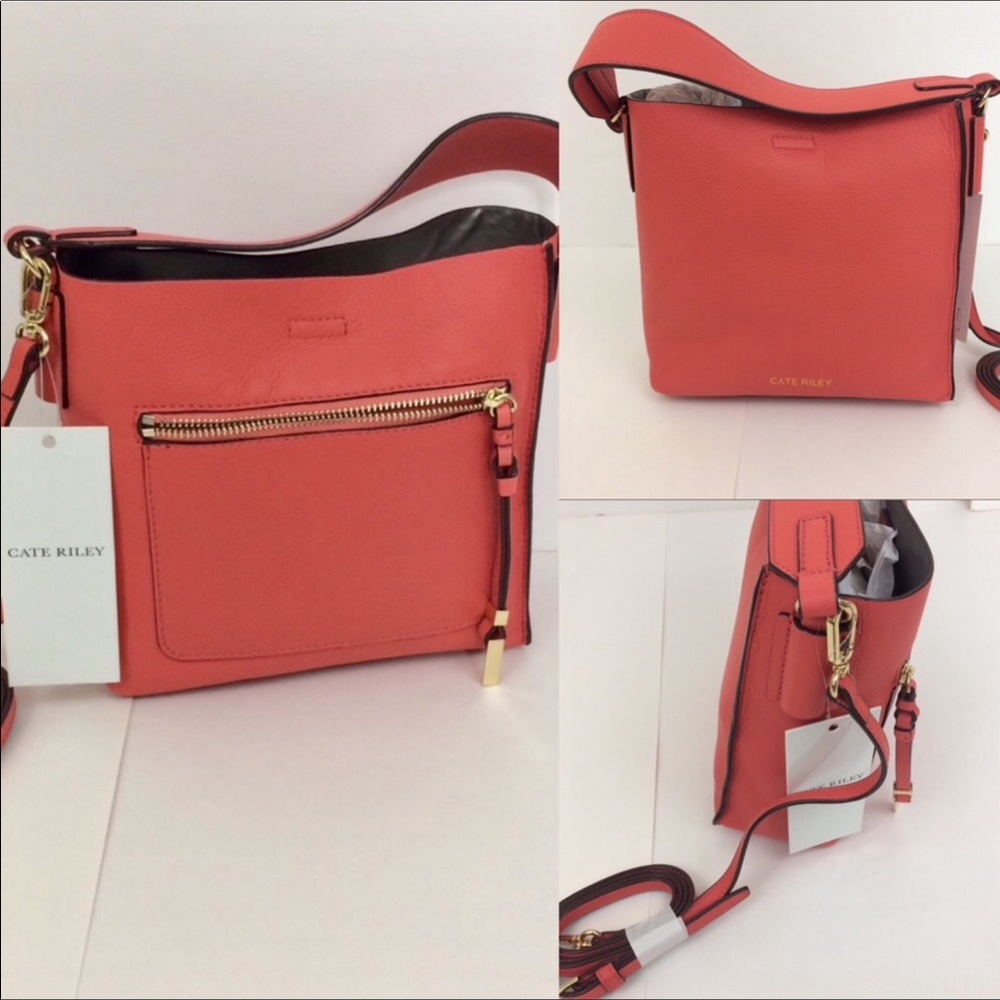Cate Riley Tia Bucket Crossbody bag Coral